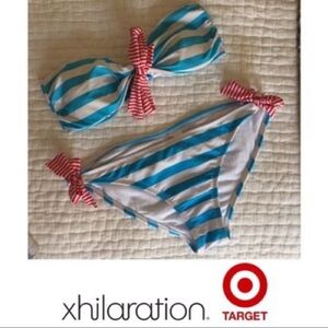 Xhilaration by Target Strapless Blue Striped Bikini Set